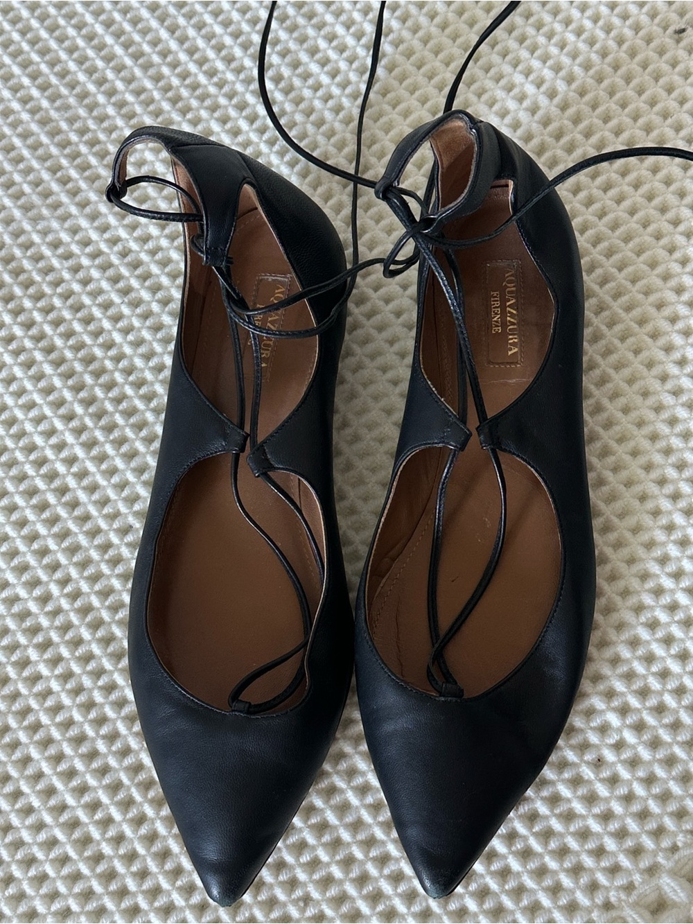 Aquazzura Christy Lace-Up Flats - Black Leather - Picture 2 of 6